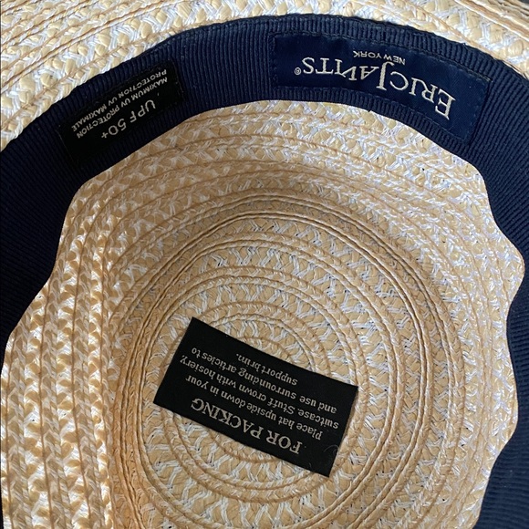 Eric Javits New York Women's Fedora Hat Blue Natural Beige Vacation Travel Beach - Picture 8 of 10